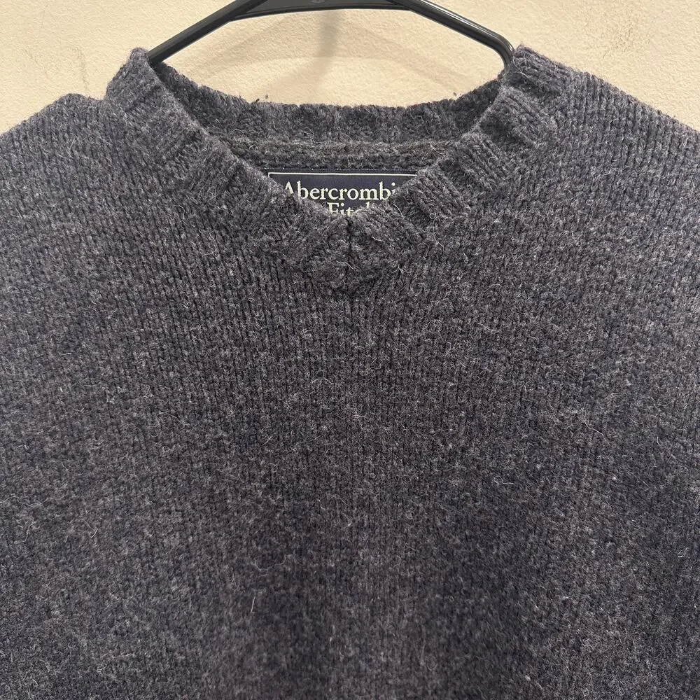 VTG Y2K Abercrombie & Fitch Gray Wool Sweater Sz Small Academia Preppy Old Money